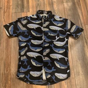 Whale Pattern Short-Sleeve Collared Shirt